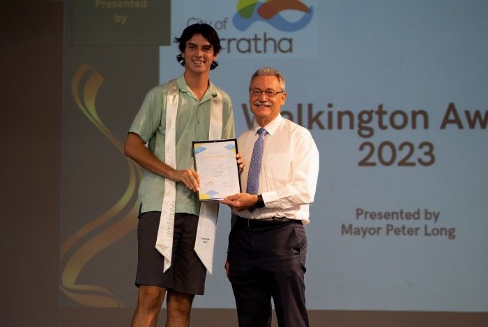 walkington award winner Zane with Mayor Peter Long