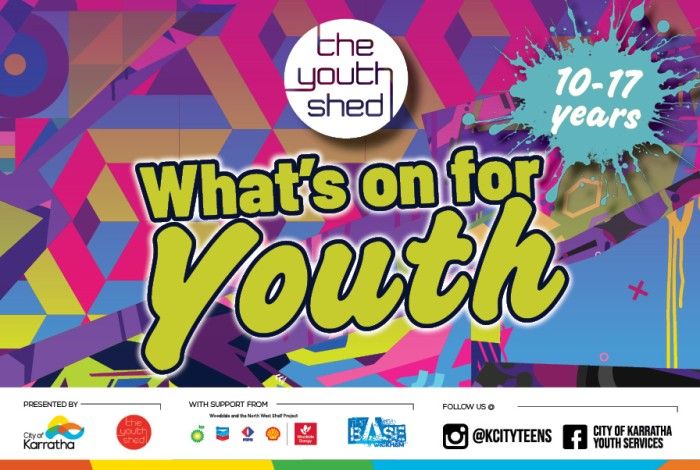 The base term 2 with swirl blue, purple, pink background and writing that says "What's on for youth"