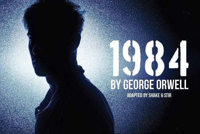 Silhouette of a man with the text “1984 by George Orwell